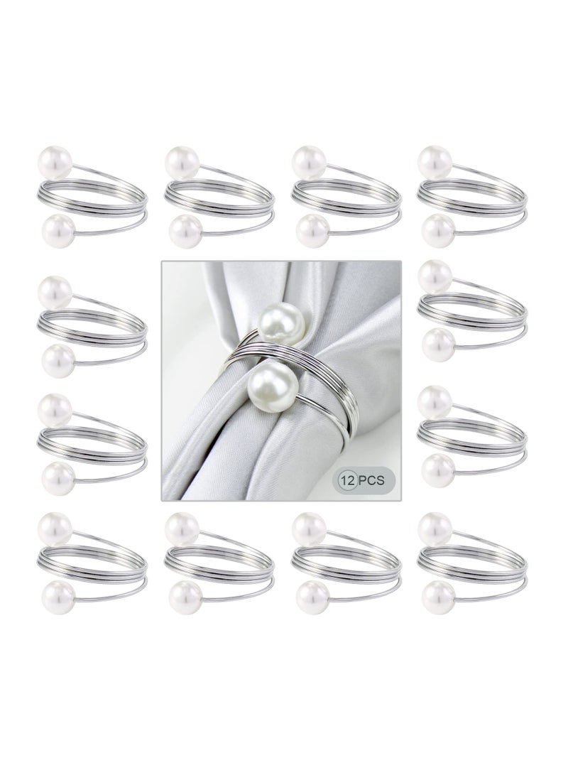 GROWSTEADY Set of 12 Silver Double-Pearl Design Buckles Napkin Rings  - Image 1