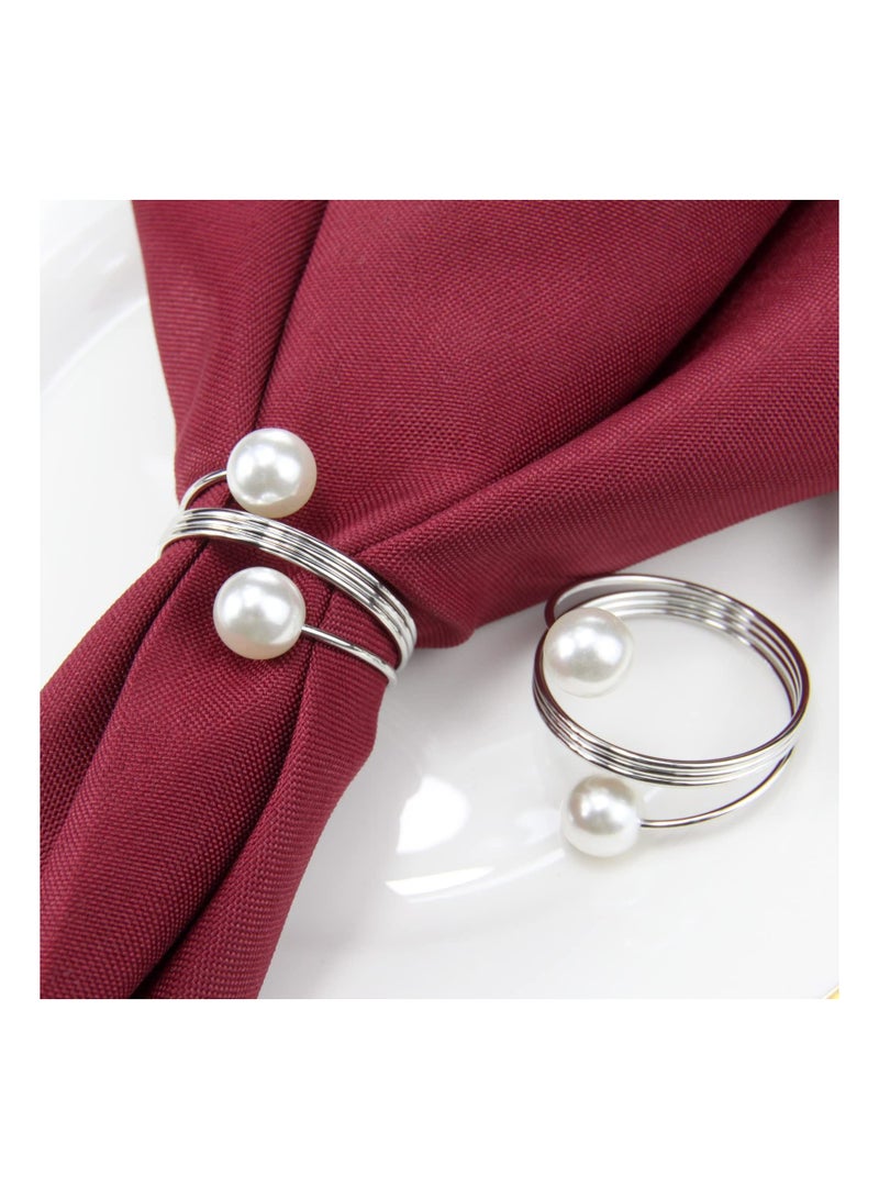 GROWSTEADY Set of 12 Silver Double-Pearl Design Buckles Napkin Rings  - Image 2