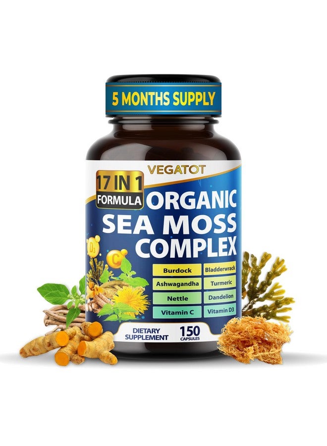 VEGATOT Organic Sea Moss with Bladderwrack, Burdock, Ashwagandha, and Turmeric - Immunity Booster for Healthy Aging, Skin & Joint Support- Made in The USA (150 Count (Pack of 1)) - Image 1