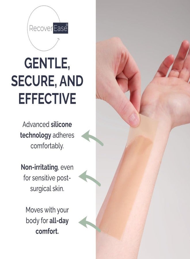RecoverEase شرائط ريكوفر إيز المصنوعة من السيليكون لعلاج الندبات - شرائط سيليكون طبية قابلة لإعادة الاستخدام ومغلفة بشكل فردي لعلاج الندبات الناتجة عن استئصال الثدي والولادة القيصرية، وشريط لعلاج الندبات الناتجة عن شد البطن، والجُدرة، والجراحة، والحروق - عبوة من 6 قطع - Image 3
