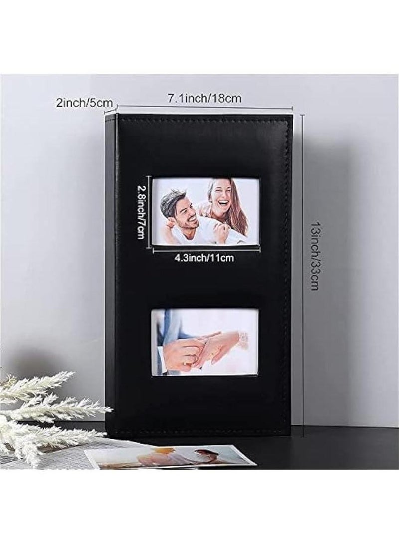 خاجول ألبوم صور جلدي من قطعتين للصور مقاس 6 بوصات (10 × 15 سم) بسعة 300 صورة، سجل قصاصات يدوي الصنع، تصميم أفقي (أسود + رمادي) - Image 2