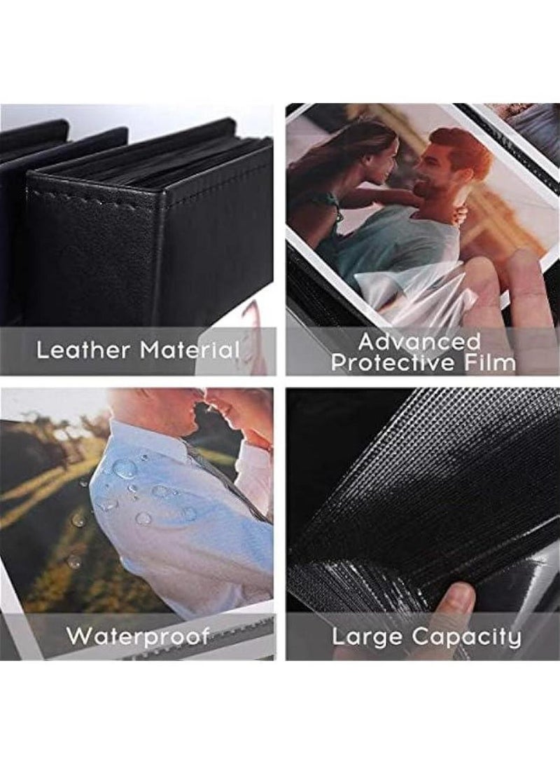 خاجول ألبوم صور جلدي من قطعتين للصور مقاس 6 بوصات (10 × 15 سم) بسعة 300 صورة، سجل قصاصات يدوي الصنع، تصميم أفقي (أسود + رمادي) - Image 3