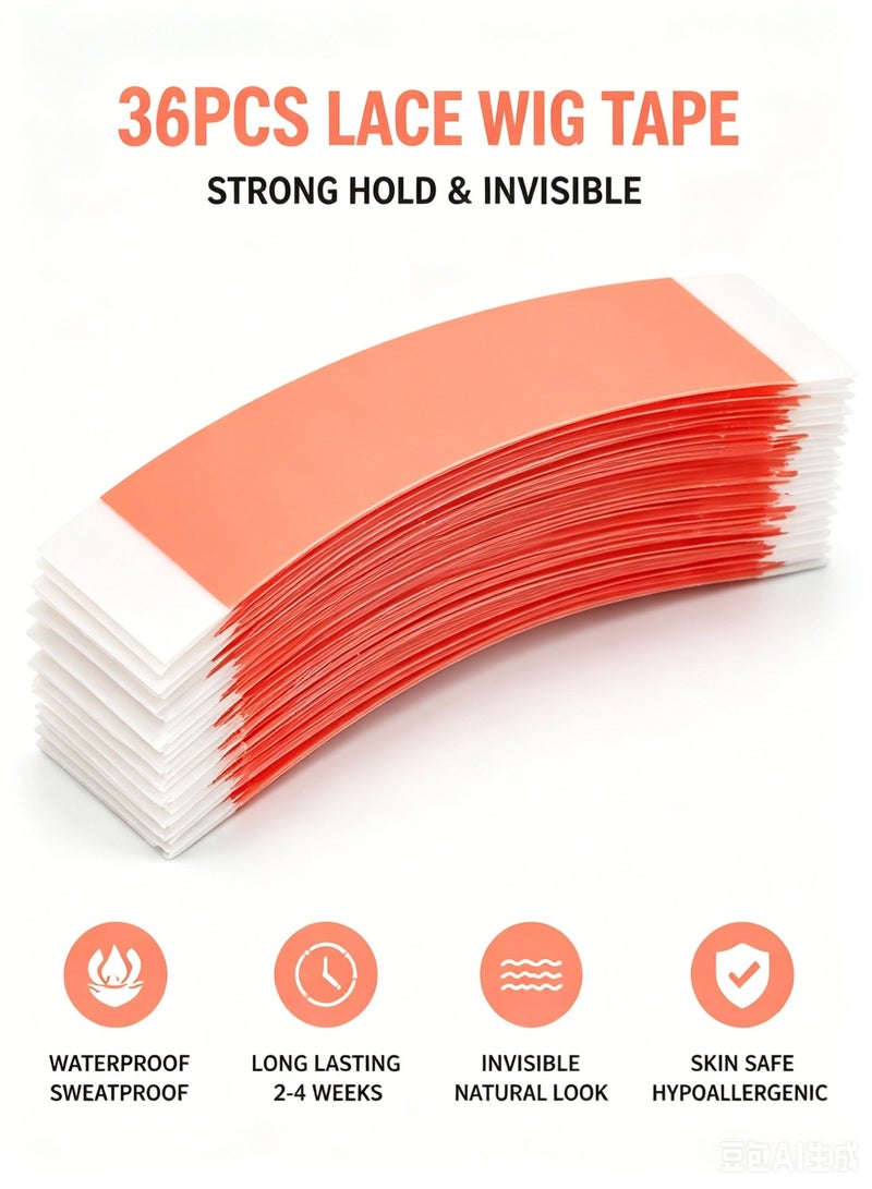 Wig Tape for Lace Wigs – 36 PCS Double Sided Waterproof Strong Hold Adhesive Strips for Hair Replacement, Sweatproof Invisible No-Trace Wig Fixing Tape - Image 1