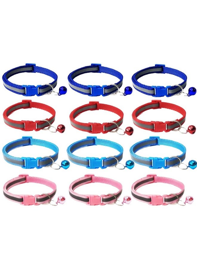 بت طوق رقبة للقطط والكلاب مع حزام أمان عاكس من النايلون للقطط الصغيرة والجراء مع جرس ملون عبوة من 12 قطعة - Image 1