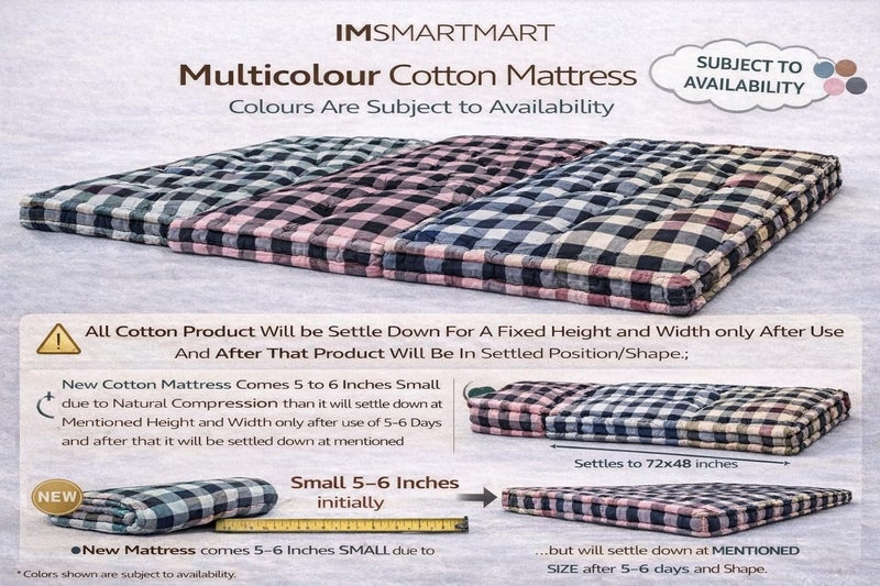 IMSMARTMART Soft Multicolour 6X4ft Mattress/Gadda 6 inch Double Cotton MattressSoft Cotton Multicolor Mattress Gadda Single Bed Ideal Travel, Home, Dabha, Hotel (L x W: 72 inch x 48 inch) - Image 4