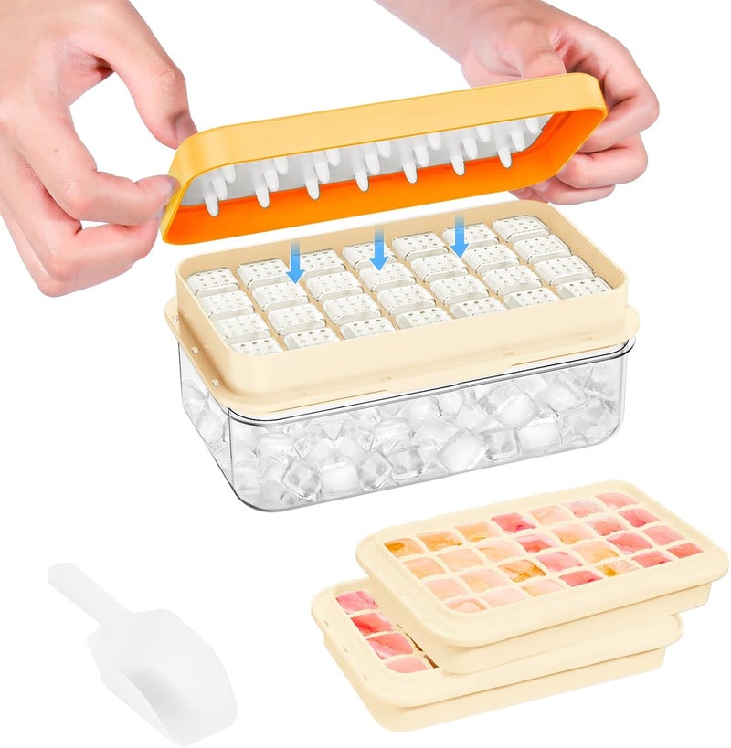 PHINOX Ice Cube Tray with Lid and Bin, Ice Trays for Freezer, Flexible Ice Cube Trays, Making 64 pcs Ice Cubes, Chilling Cocktail, Whiskey, Coffee, with 2 trays, Ice Container, Scoop&Cover, BPA Free - Image 1