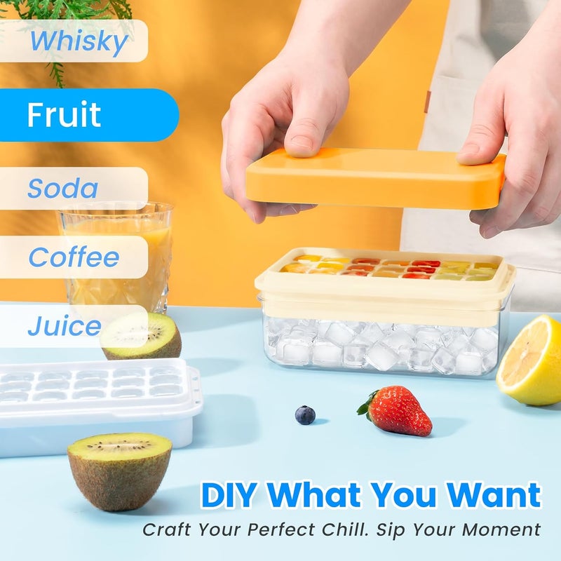 PHINOX Ice Cube Tray with Lid and Bin, Ice Trays for Freezer, Flexible Ice Cube Trays, Making 64 pcs Ice Cubes, Chilling Cocktail, Whiskey, Coffee, with 2 trays, Ice Container, Scoop&Cover, BPA Free - Image 4