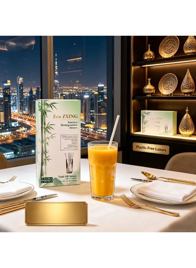 Eco ZXING Gift Luxury Straws Premium Biobased Bamboo Straws Innovative Polymer Technology 105-Pack Luxury Biodegradable Compostable Straws- Not Plastic TUV Certified Ultra Durable Hot Iced Drinks Saves Marine Life Gift - Image 1
