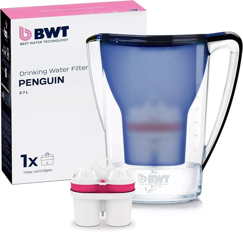 بي دبليو تي مرشح مياه BWT Penguin يشمل خرطوشة كربونية، خرطوشة مغنيسيوم، يقوم بتنقية المياه من الرواسب الكلسية والكلور والرصاص والنحاس، لون أزرق داكن - Image 1