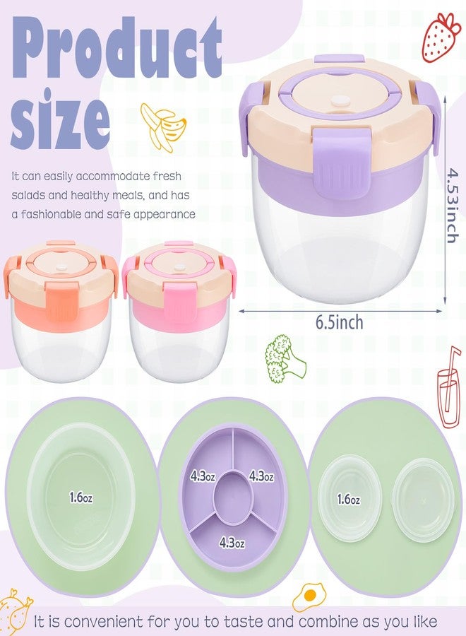 Vesici 3 Pack All-in-one Salad Lunch Container, 44 oz Salad Bowls Bento Lunch Box 3 Compartments with Dressings Container for Applied to Meal Pre-prepare Food Fruit Snack, Leak Proof - Image 2