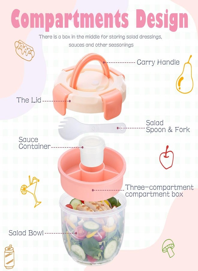 Vesici 3 Pack All-in-one Salad Lunch Container, 44 oz Salad Bowls Bento Lunch Box 3 Compartments with Dressings Container for Applied to Meal Pre-prepare Food Fruit Snack, Leak Proof - Image 3