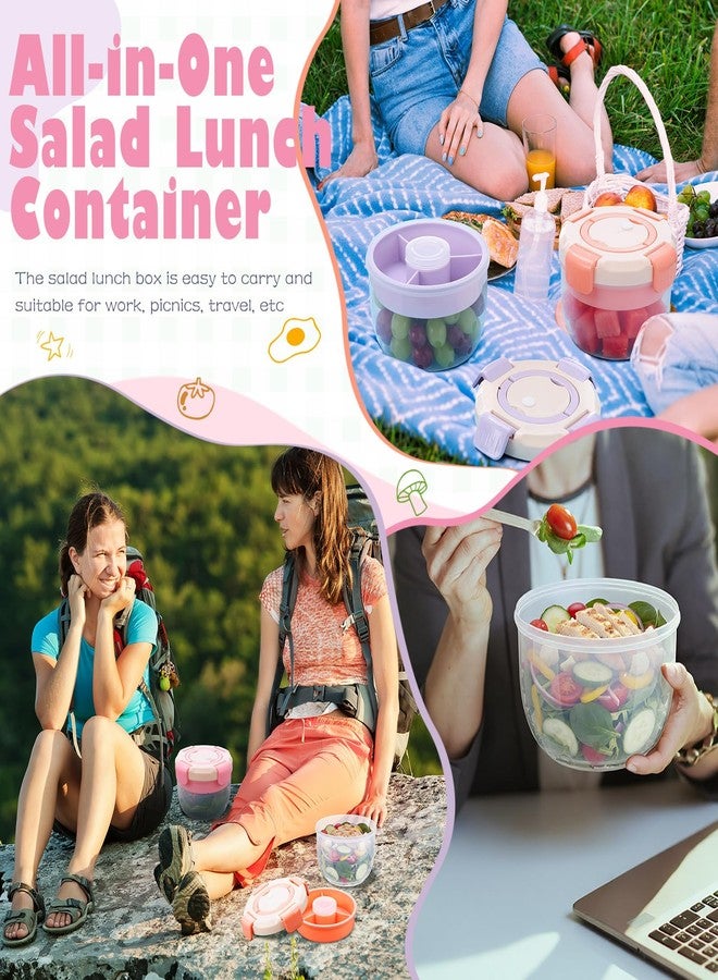 Vesici 3 Pack All-in-one Salad Lunch Container, 44 oz Salad Bowls Bento Lunch Box 3 Compartments with Dressings Container for Applied to Meal Pre-prepare Food Fruit Snack, Leak Proof - Image 5