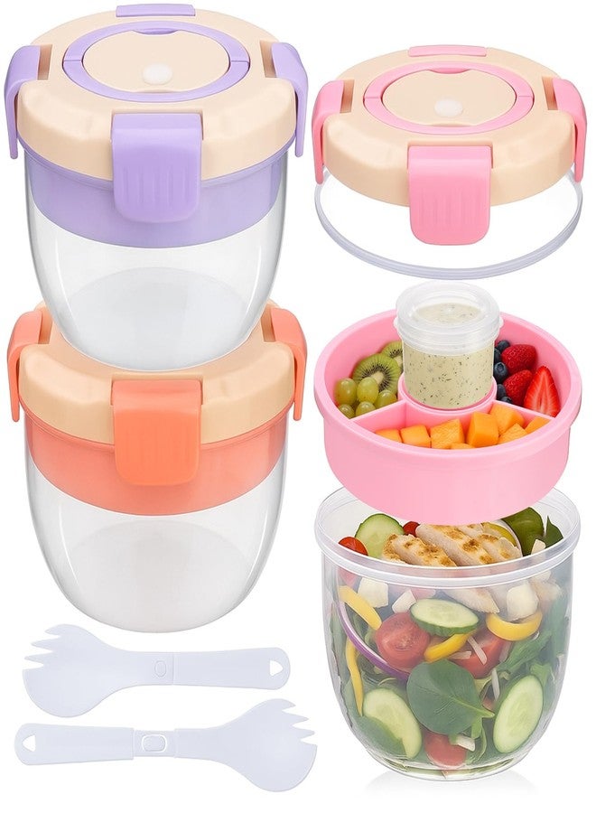 Vesici 3 Pack All-in-one Salad Lunch Container, 44 oz Salad Bowls Bento Lunch Box 3 Compartments with Dressings Container for Applied to Meal Pre-prepare Food Fruit Snack, Leak Proof - Image 1