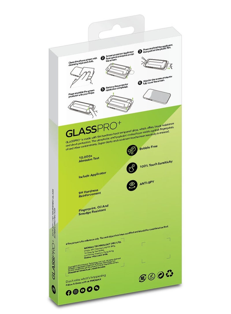 Momax واقي شاشة زجاجي مقوى للخصوصية من GlassPro+ ثنائي الاتجاه لهاتف iPhone 15 Pro MAX عالي الدقة مع صينية التثبيت - [عبوة واحدة] - Image 4