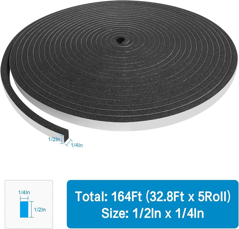 DGSL Foam Insulation Tape, 1/2In x 1/4In x164Ft Weather Stripping Door Seal Strip for Doors and Windows,Sliding Door,Sound Proof Soundproofing Door Seal,Weatherstrip,Air Conditioning Seal Strip - Image 2