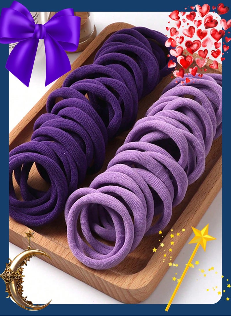 Ucanbe 60pcs Solid Color Elastic Hair Ring Anti-slip Ponytail Rope Fashion T-head Rope Women's Hair Accessories Suitable for Daily Use and Holiday Gifts Purple - Image 5
