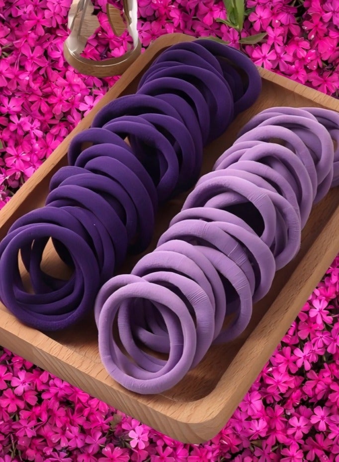 Ucanbe 60pcs Solid Color Elastic Hair Ring Anti-slip Ponytail Rope Fashion T-head Rope Women's Hair Accessories Suitable for Daily Use and Holiday Gifts Purple - Image 2