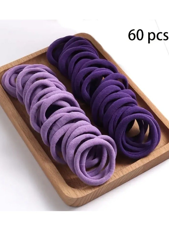 Ucanbe 60pcs Solid Color Elastic Hair Ring Anti-slip Ponytail Rope Fashion T-head Rope Women's Hair Accessories Suitable for Daily Use and Holiday Gifts Purple - Image 1
