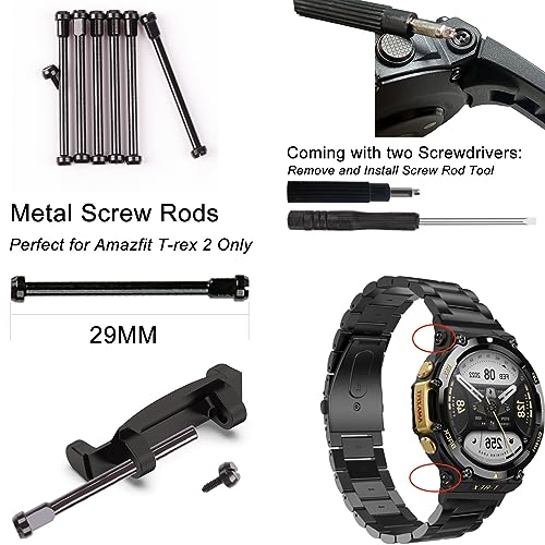 Lijinlan Compatible with Amazfit T-Rex 2/T-Rex 2 Pro Screw Rod Accessory, 2Pcs Stainless Steel Link Bar Replacement Screws with 2Pcs Screwdriver Removal Tool for Amazfit T Rex 2 Accessory (Black) - Image 3