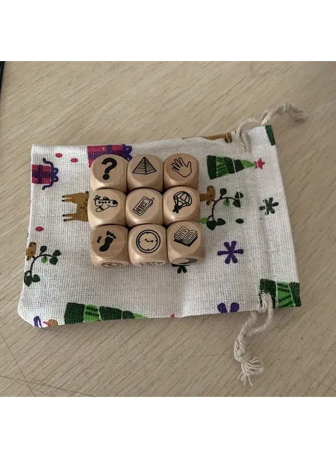 Wooden Action Dice 9pcs Story Telling Set With Bag For Christmas Halloween Thanksgiving - Image 4