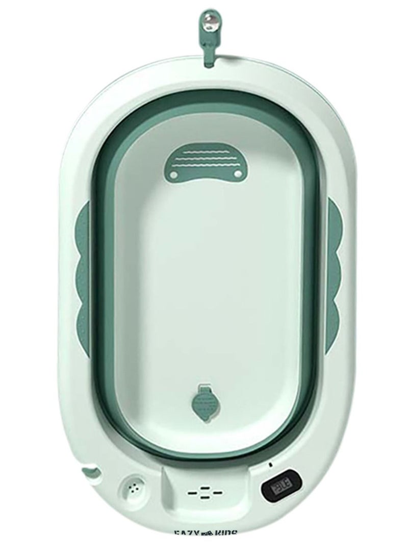Eazy Kids Temperature Controlled Foldable  Bathtub With Monitoring Thermometer And Baby Head Shampoo Wash Rinse Mug - Green  - Image 1