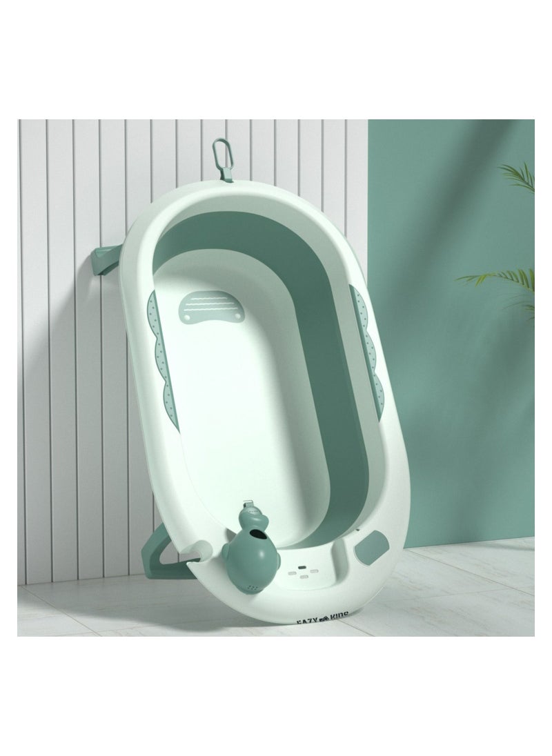 Eazy Kids Temperature Controlled Foldable  Bathtub With Monitoring Thermometer And Baby Head Shampoo Wash Rinse Mug - Green  - Image 2