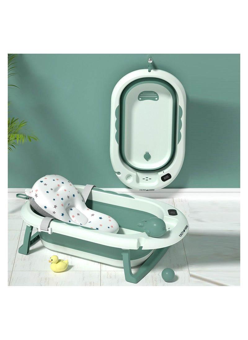 Eazy Kids Temperature Controlled Foldable  Bathtub With Monitoring Thermometer And Baby Head Shampoo Wash Rinse Mug - Green  - Image 3