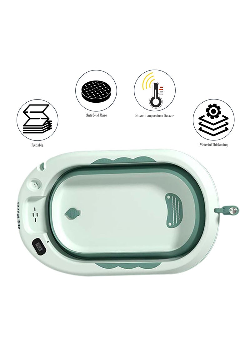 Eazy Kids Temperature Controlled Foldable  Bathtub With Monitoring Thermometer And Baby Head Shampoo Wash Rinse Mug - Green  - Image 4