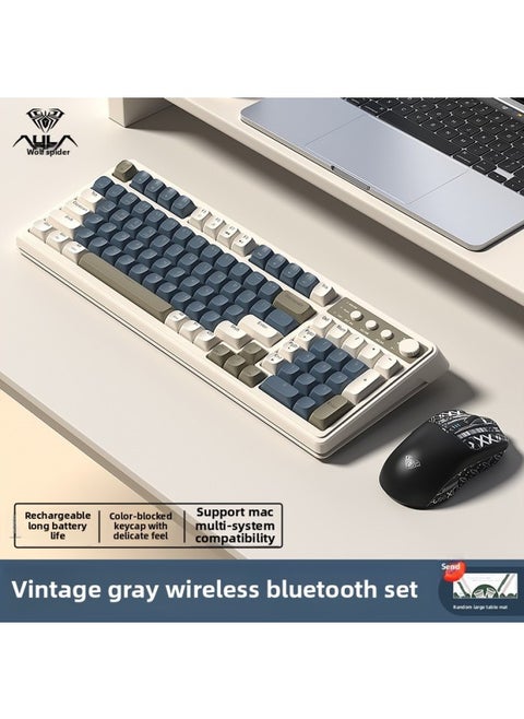 Tarantula S99 Wireless Three-Mode Bluetooth Keyboard Mute Desktop Notebook Office RGB Gaming E-Sports Mechanical Feel-Color:[retro Gray] Wireless Three-mode Keyboard And Mouse Set + Table Mat - Yes - One-year Warranty