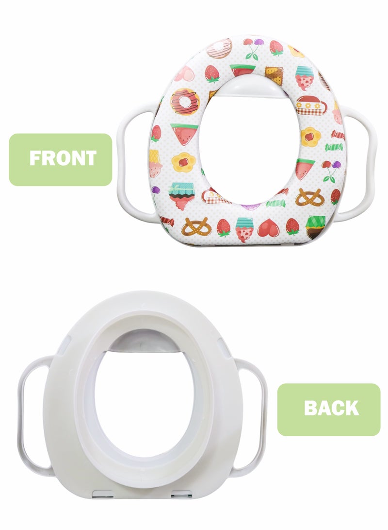 توشيونيكس مقعد تدريب الطفل على استخدام المرحاض مع مقابض مدمجة وواقي من الرذاذ ووسادة ناعمة قابلة للفصل، غطاء مقعد مرحاض مريح وآمن للأطفال الرضع والأطفال الصغار، محمول وخفيف الوزن وسهل التنظيف ومتوافق مع مقاعد المرحاض العادية والمستطيلة، مقعد مرحاض مناسب للسفر للأولاد والبنات - Image 2