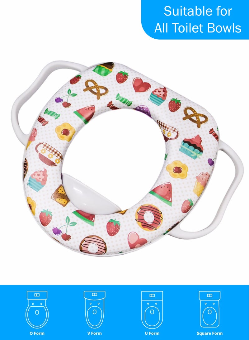 توشيونيكس مقعد تدريب الطفل على استخدام المرحاض مع مقابض مدمجة وواقي من الرذاذ ووسادة ناعمة قابلة للفصل، غطاء مقعد مرحاض مريح وآمن للأطفال الرضع والأطفال الصغار، محمول وخفيف الوزن وسهل التنظيف ومتوافق مع مقاعد المرحاض العادية والمستطيلة، مقعد مرحاض مناسب للسفر للأولاد والبنات - Image 5