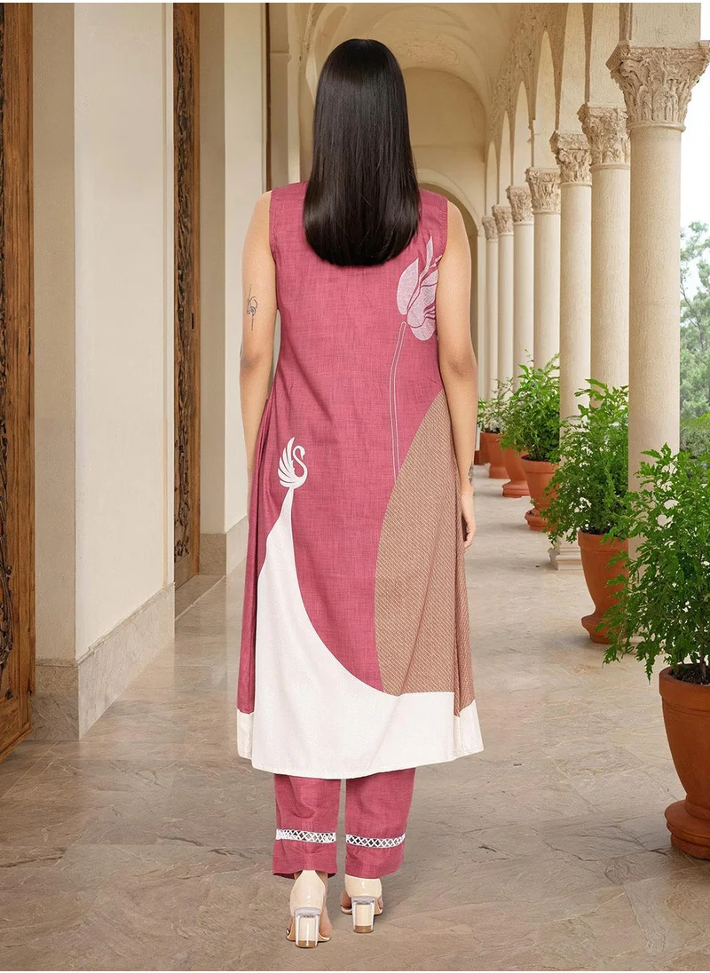 ISHIN Ethnic Motifs Printed V-Neck A-Line Kurta With Trousers