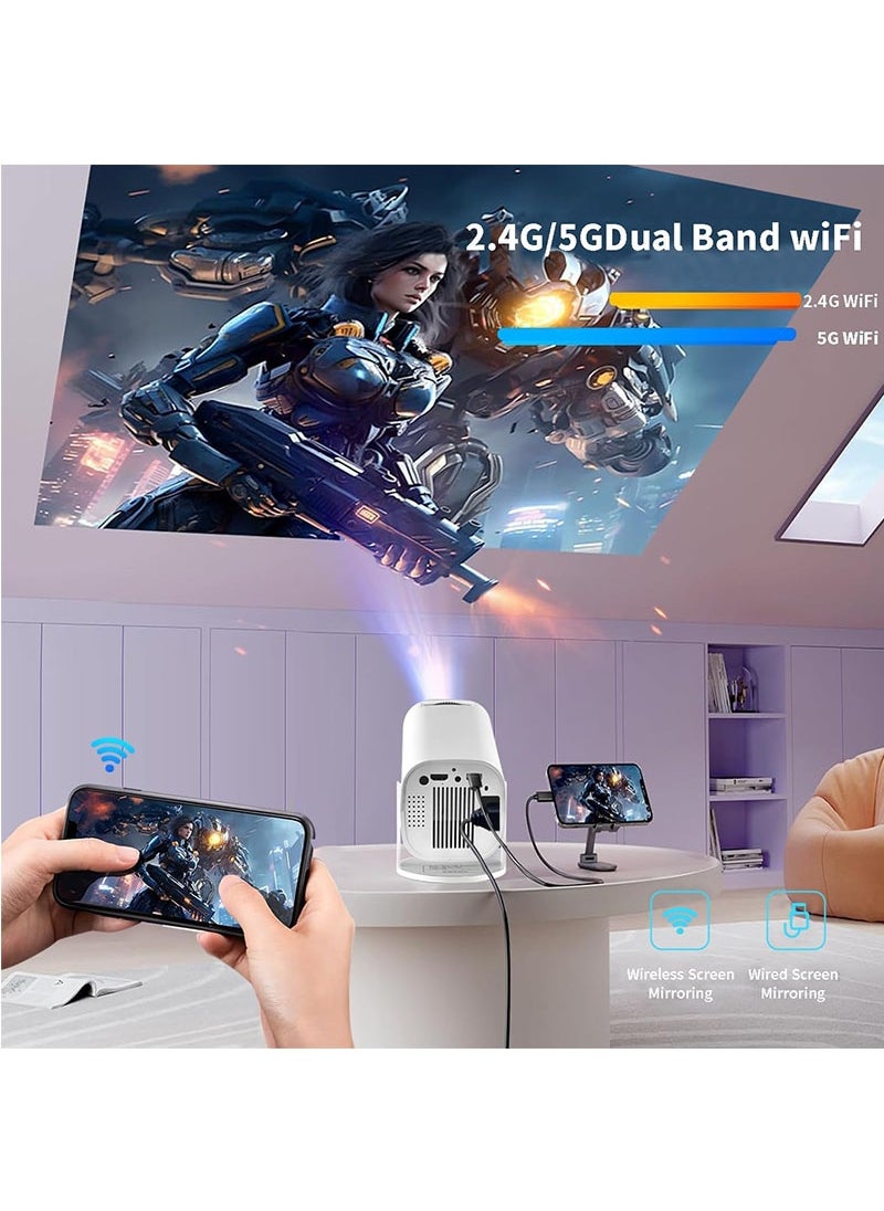 Smart Projector 4K Support 180° Rotatable, Portable Projector 4k Full HD Wifi, Mini Projector Auto Horizontal Correction, Outdoor Movie Projector Compatible with Phone