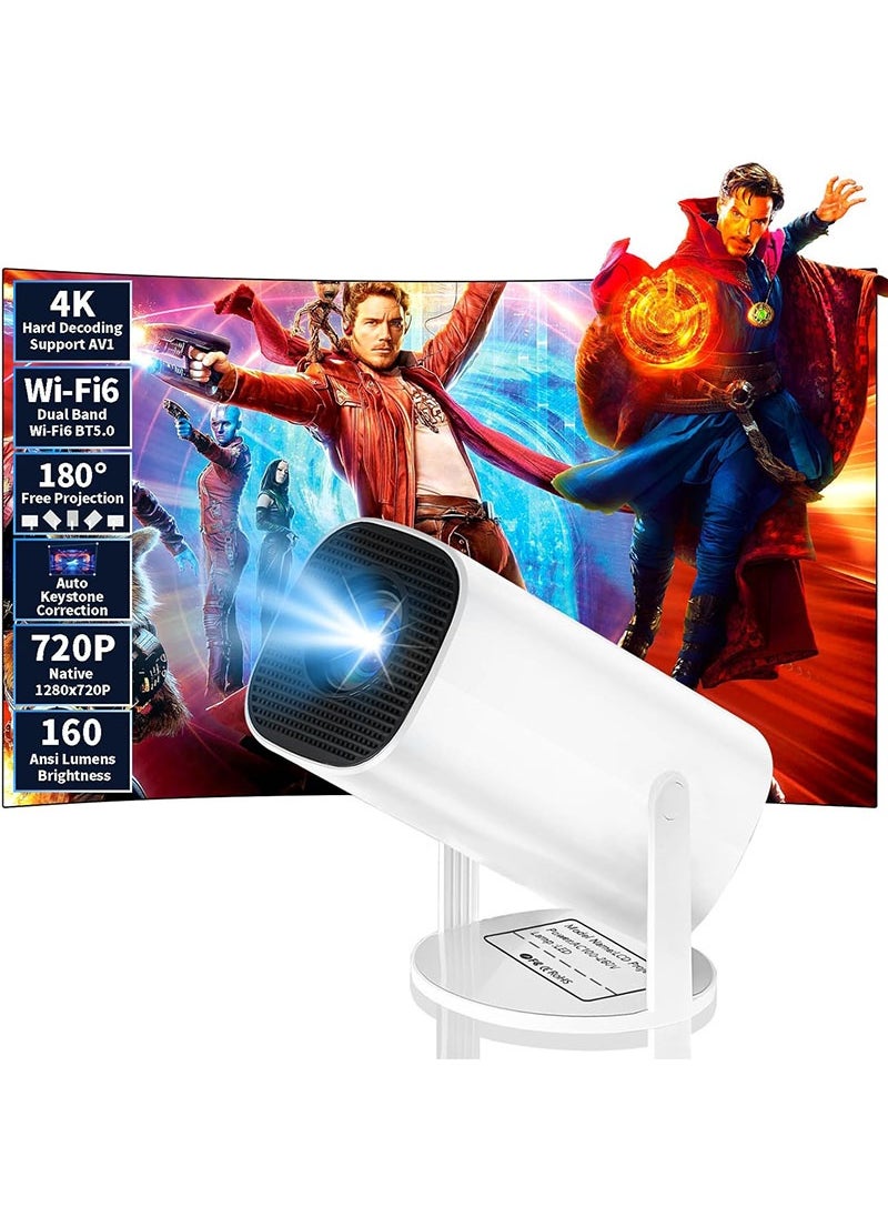 Smart Projector 4K Support 180° Rotatable, Portable Projector 4k Full HD Wifi, Mini Projector Auto Horizontal Correction, Outdoor Movie Projector Compatible with Phone