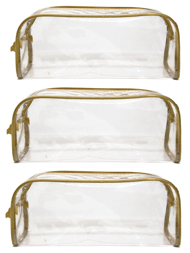 iShine Multipurpose Travel Morning Zipper Pouch for Men and Women(Transparent, Clear) - Medium (Pack of 3, Gold) - Image 1