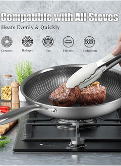 28CM Stainless Steel Frying Pan with Lid, Nonstick Fry Pan with Honeycomb Carving, Induction Skillet Compatible with All Cooktops, Stay-Cool Handle, Dishwasher & Oven Safe, Non-Toxic - pzsku/ZAC4B47B204E098692699Z/45/_/1736321919/0a4f5e94-a6e6-450a-8dd6-5e030da40232