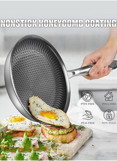 Garlo 28CM Stainless Steel Frying Pan with Lid, Nonstick Fry Pan with Honeycomb Carving, Induction Skillet Compatible with All Cooktops, Stay-Cool Handle, Dishwasher & Oven Safe, Non-Toxic  - Image 2