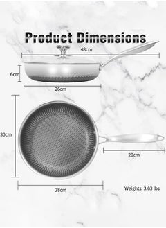 Garlo 28CM Stainless Steel Frying Pan with Lid, Nonstick Fry Pan with Honeycomb Carving, Induction Skillet Compatible with All Cooktops, Stay-Cool Handle, Dishwasher & Oven Safe, Non-Toxic  - Image 3