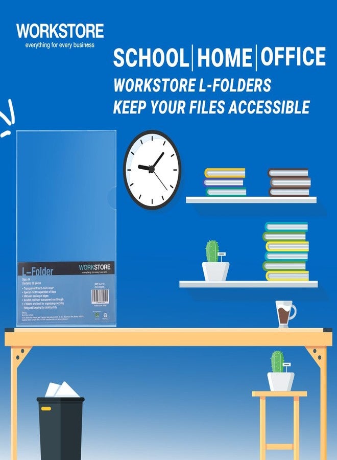 work store WorkStore Transparent L-Folder Files Document Organizer, Durable & Clear Plastic, Pack of 20 - Image 4