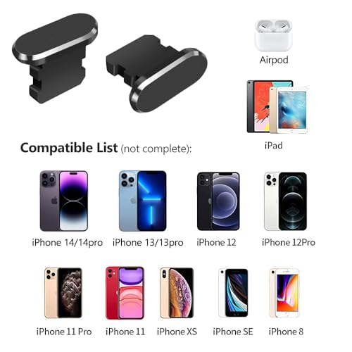 Limvory Anti Dust Plug for iPhone, 4 Pack iPhone Dust Plug Cover Charging Port Protector Cap with Cleaning Brush for iPhone 14 Pro Max 13 12 11 AirPods iPad, All Lightning Port Devices, Black - Image 2
