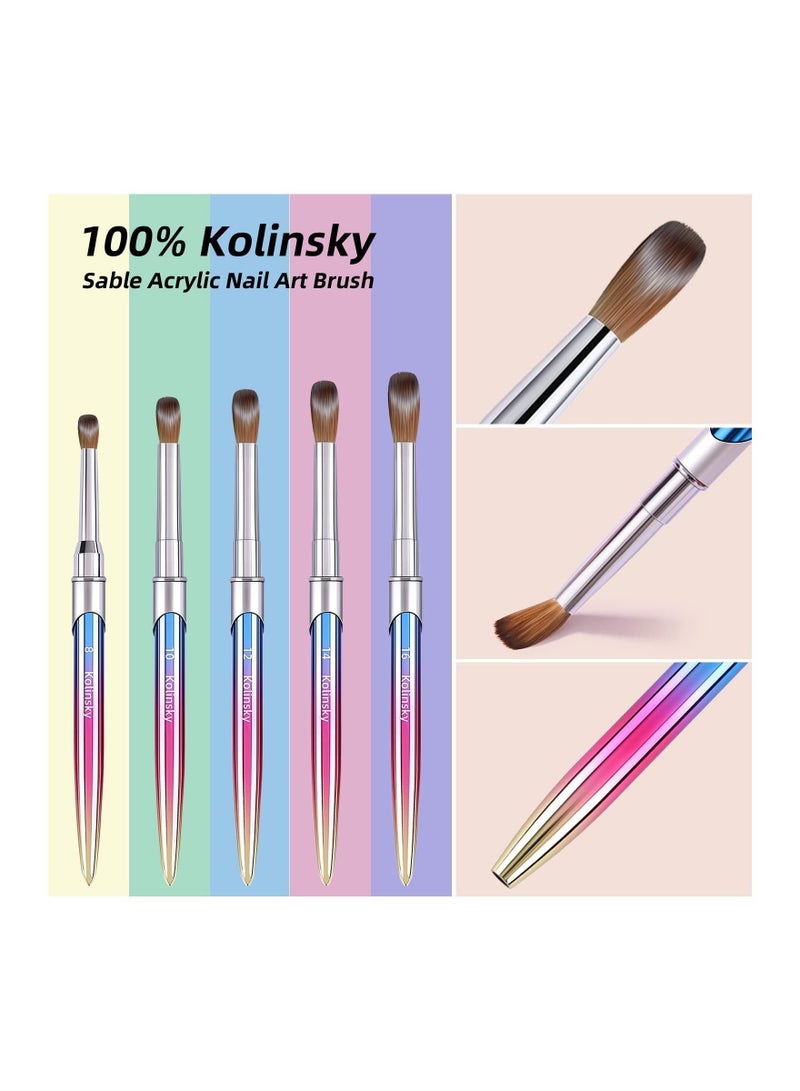 KASTWAVE Kolinsky Nail Art Brush, Carved Painted Nail Polish Brush Professional Acrylic Nail Pen 3D Colorful Pure Handmade Makeup Brush with Cap(#14) - Image 1