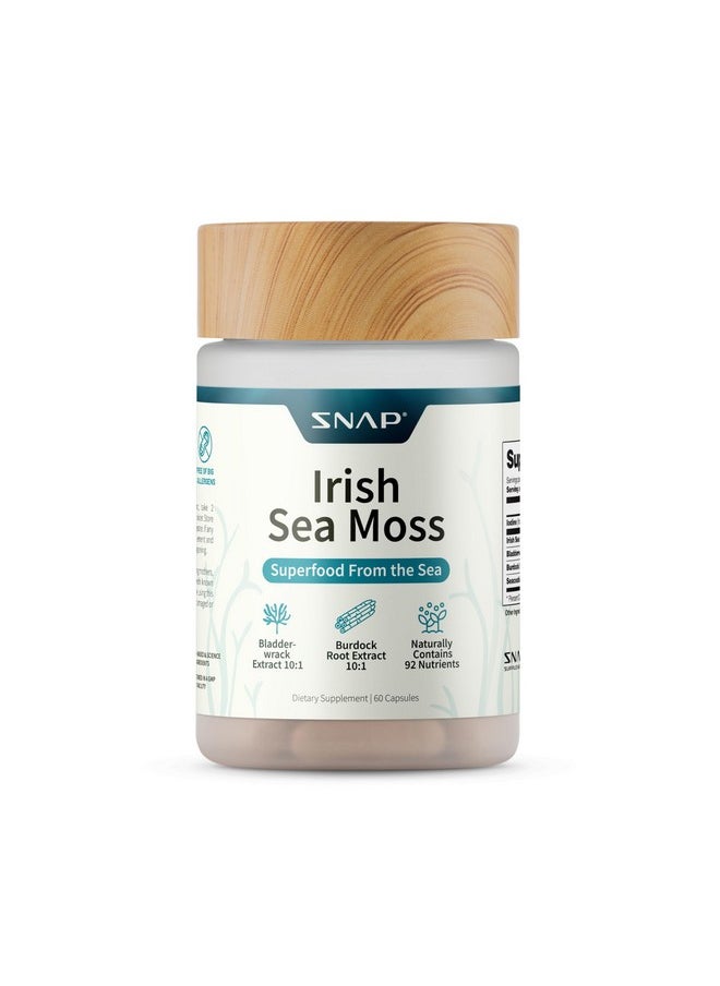 SNAP SUPPLEMENTS Irish Sea Moss Capsules w/Bladderwrack, Burdock Root & Iodine Energy Support - Seamoss Supplement to Elevate Mood, Strengthen Immunity & Digestion, Renew Skin Tone - Seamoss Pills (60 Capsules)  - Image 1