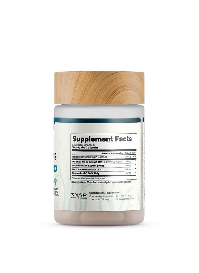 SNAP SUPPLEMENTS Irish Sea Moss Capsules w/Bladderwrack, Burdock Root & Iodine Energy Support - Seamoss Supplement to Elevate Mood, Strengthen Immunity & Digestion, Renew Skin Tone - Seamoss Pills (60 Capsules)  - Image 5
