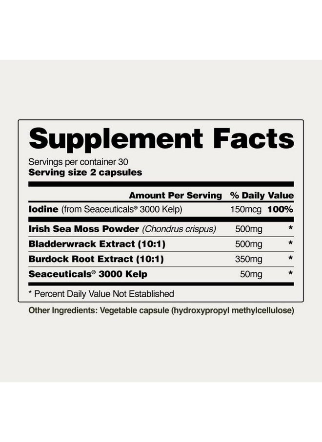 SNAP SUPPLEMENTS Irish Sea Moss Capsules w/Bladderwrack, Burdock Root & Iodine Energy Support - Seamoss Supplement to Elevate Mood, Strengthen Immunity & Digestion, Renew Skin Tone - Seamoss Pills (60 Capsules)  - Image 4