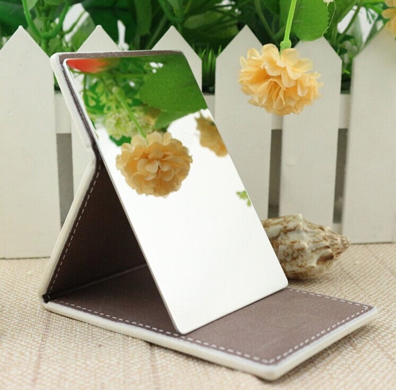 Yueton Shatterproof Stainless Steel Ultrathin Folding Travel Mirror Makeup Mirror With Pu Leather Case Cover For Personal Use  Camping  Travelling  Emergency Signaling - Image 4