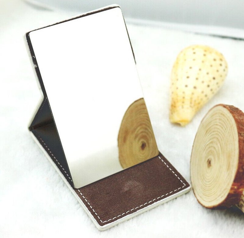 Yueton Shatterproof Stainless Steel Ultrathin Folding Travel Mirror Makeup Mirror With Pu Leather Case Cover For Personal Use  Camping  Travelling  Emergency Signaling - Image 5