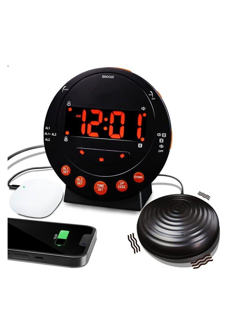 Captaintech Extra Loud Alarm Clock Vibrating Alarm Clock with Bed Shaker Dual USB Charging Snooze Function 0-100% Dimmer and 0-120db Volume 12/24 Hours for Heavy Sleepers - Image 1