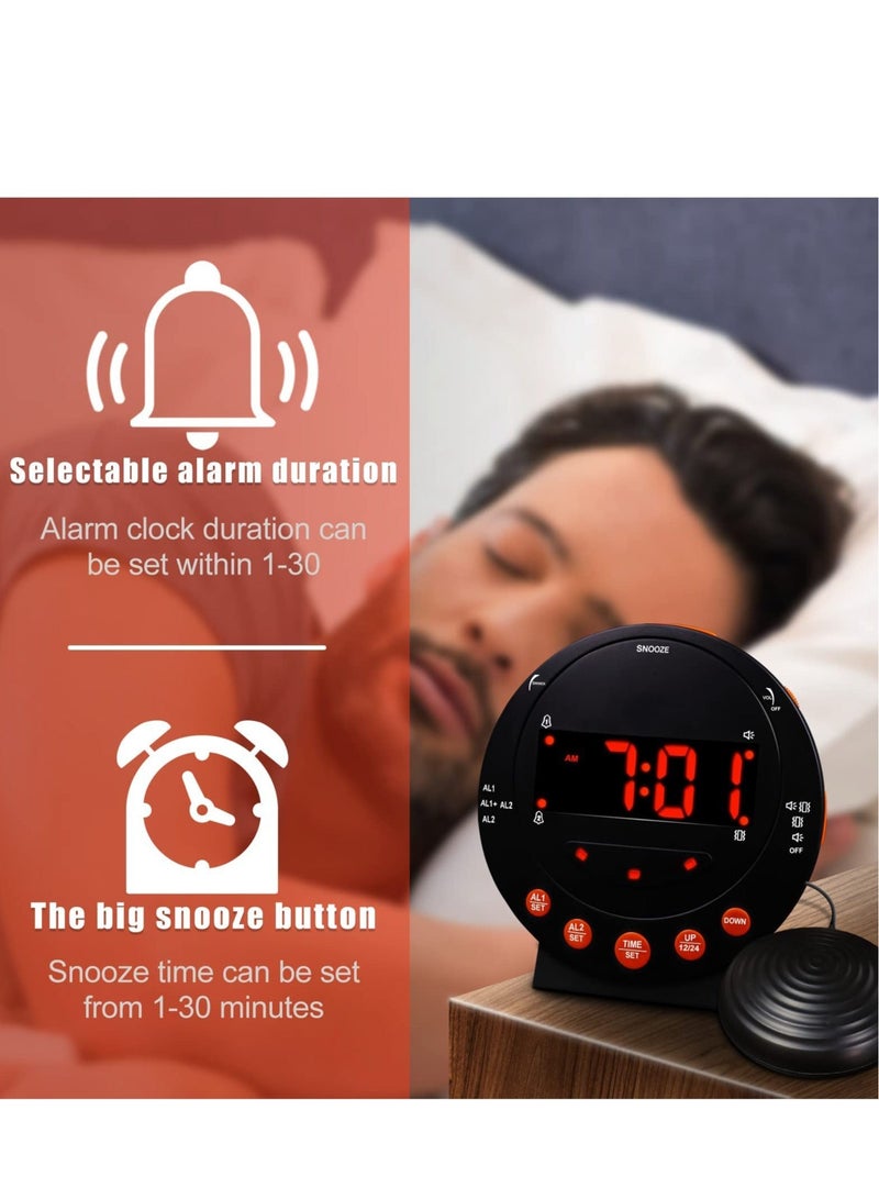 Captaintech Extra Loud Alarm Clock Vibrating Alarm Clock with Bed Shaker Dual USB Charging Snooze Function 0-100% Dimmer and 0-120db Volume 12/24 Hours for Heavy Sleepers - Image 2