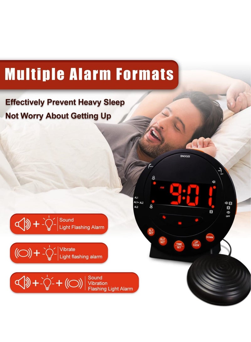 Captaintech Extra Loud Alarm Clock Vibrating Alarm Clock with Bed Shaker Dual USB Charging Snooze Function 0-100% Dimmer and 0-120db Volume 12/24 Hours for Heavy Sleepers - Image 3