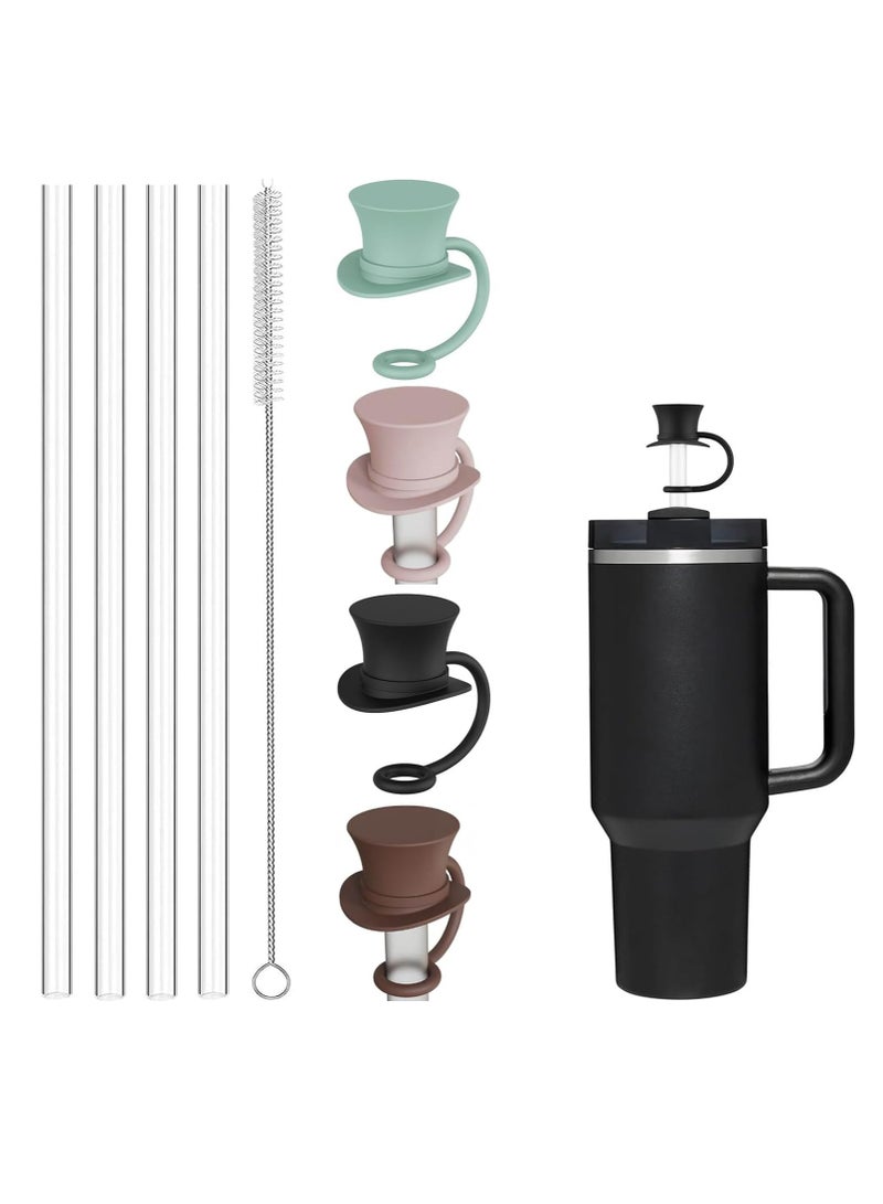 BIGTHREE Straw Cover Caps for Stanley Cup, 4 Pcs 10mm Straw Cover Caps, 4 Pcs of 12 Inches Straws, and 1 pcs Straw Brush, for 40-20 Oz Stanley Tumbler with Handle, Dust-proof and Leak-proof - Image 1